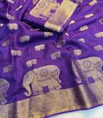 Purple Viscose Khadi Traditional Saree