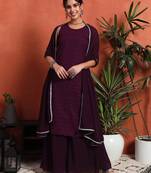 Wine embroidered georgette women's kurta and palazzo set