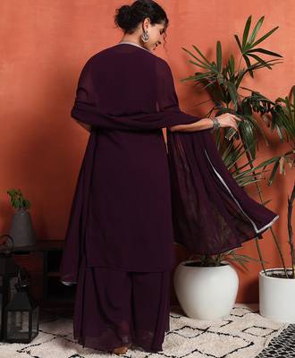 Wine embroidered georgette  Kurta pant and palazzo set 2