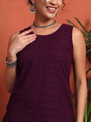 Wine embroidered georgette  Kurta pant and palazzo set 4