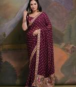 Purple bandhani printed georgette saree with embroidered border