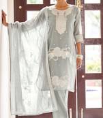 Grey poly cotton jacquard embroidered kurta set with dupatta for women