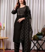 Black chinnon floral printed kurta set with dupatta for women