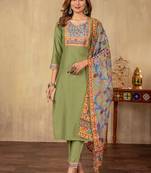 Pista cotton printed kurta set with dupatta for women