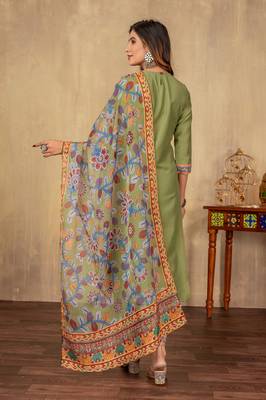 Pista cotton printed kurta set with dupatta for women 2