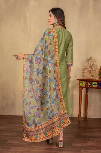 Pista cotton printed kurta set with dupatta for women