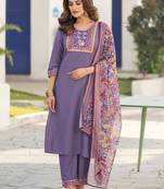 Purple chinnon printed kurta set with dupatta for women