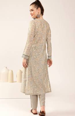 Earthy paisley chanderi print kurta set for women 2