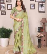 mehendi bandhani print embroidered vichitra art silk saree