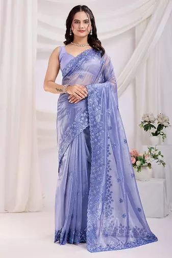 navy blue sequins embroidered gold twill net designer wedding latest designers party saree