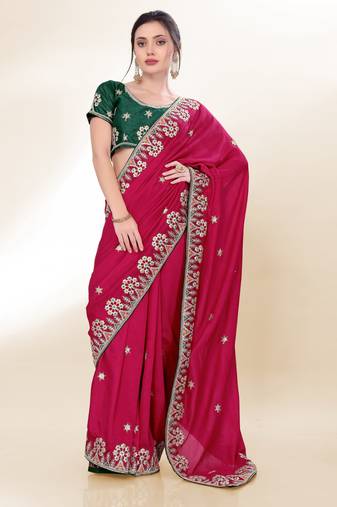 rani pink sequins embroidered two tone soft silk indian designer latest designers party saree