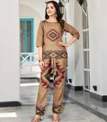 Bronze linen silk geometric printed causal co-ord set