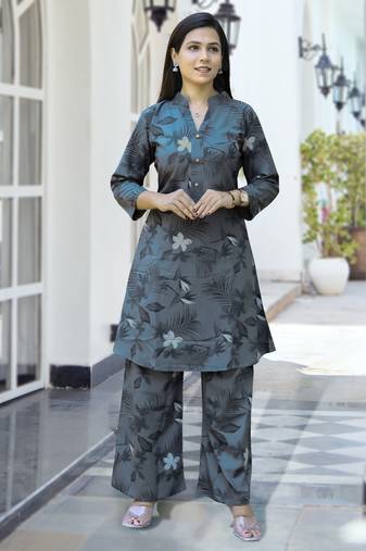 Blue rayon viscose 21 kg floral & leaf printed causal co-ord set