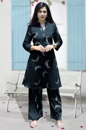Navy blue rayon viscose 21 kg floral & leaf printed causal co-ord set