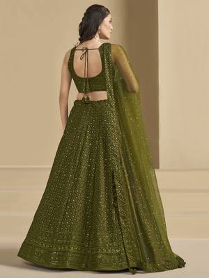 Mehendi Green Sequins Georgette Monochrome Lehenga Choli 6