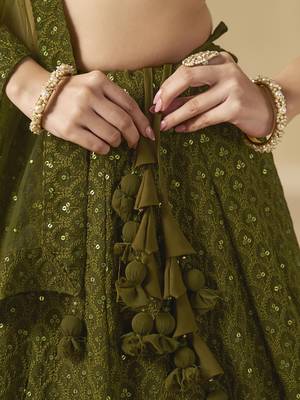 Mehendi Green Sequins Georgette Monochrome Lehenga Choli 8