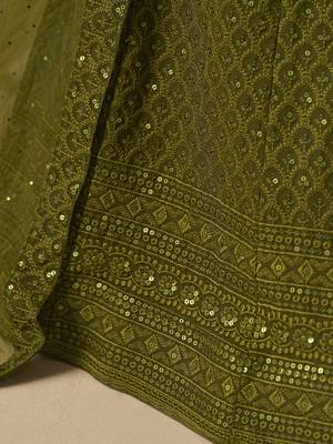 Mehendi Green Sequins Georgette Monochrome Lehenga Choli 9