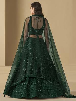 Bottle Green Sequins Work Georgette Lehenga Choli 6