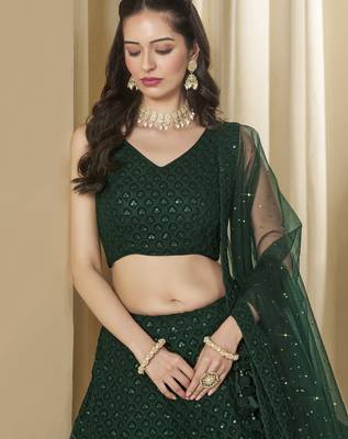Bottle Green Sequins Work Georgette Lehenga Choli 7