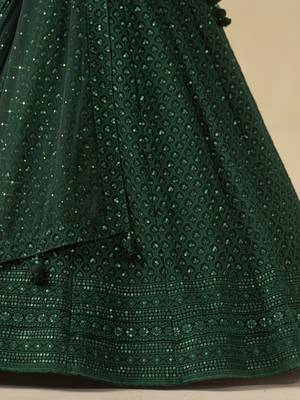 Bottle Green Sequins Work Georgette Lehenga Choli 8