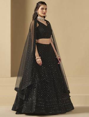 black thread work georgette party lehenga set choli with dupatta 6