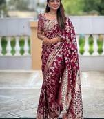 Maroon Viscose Dolla Silk blend Meenakari Weaving Saree