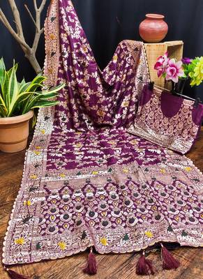 Maroon Viscose Dolla Silk blend Meenakari Weaving Saree 5
