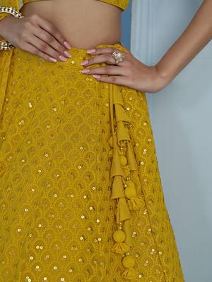 yellow sequins work georgette lehenga set choli with dupatta 8