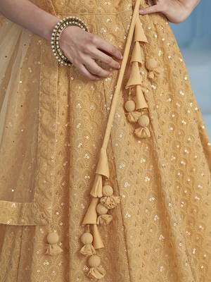 beige thread embroidered georgette lehenga set choli with dupatta 10