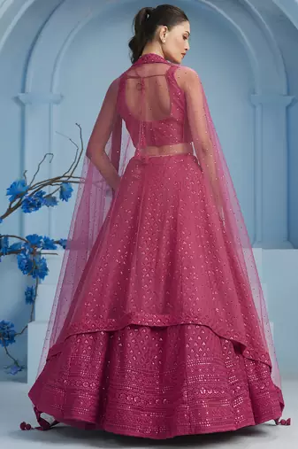 pink sequins work georgette lehenga with blouse