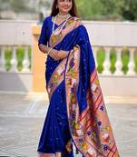 Navy Blue Meenakari Weaving art Paithani Silk Saree