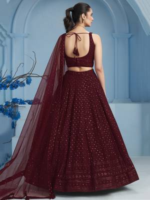 maroon sequins georgette lehenga with blouse 6
