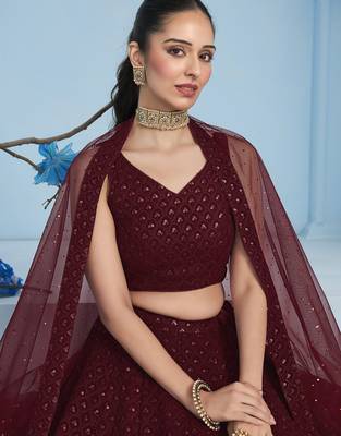 maroon sequins georgette lehenga with blouse 7