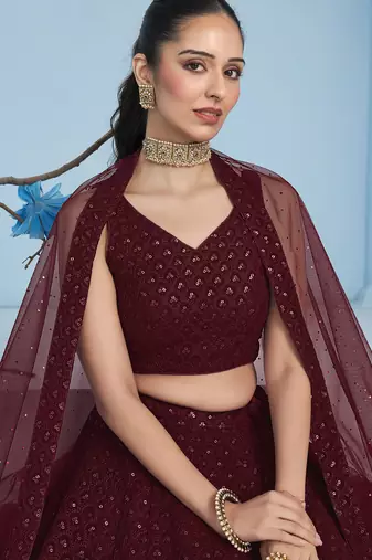maroon sequins georgette lehenga with blouse