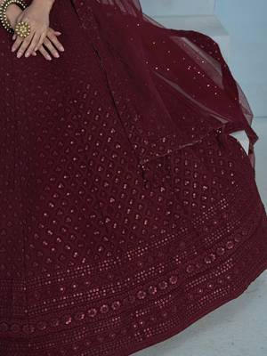 maroon sequins georgette lehenga with blouse 8