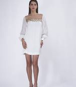 White georgette plain short dress