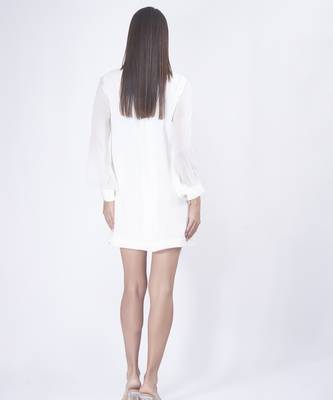 White georgette plain short dress 2