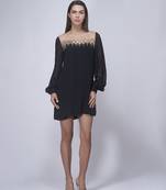 Black plain georgette short dress