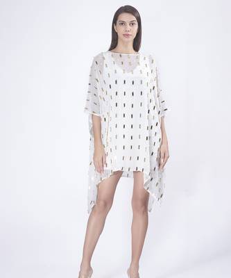 White embroidered georgette short dress 1
