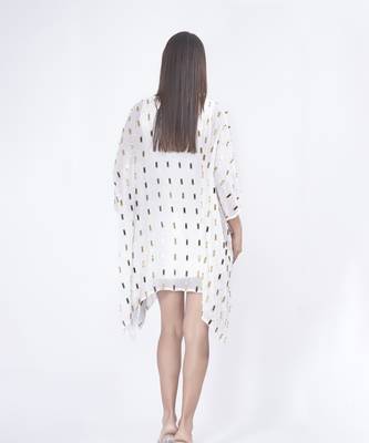 White embroidered georgette short dress 2