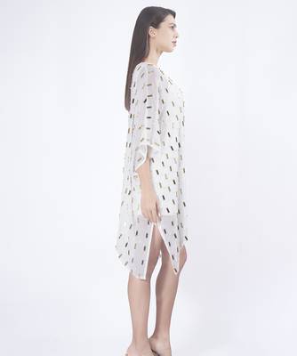 White embroidered georgette short dress 3