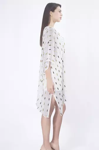 White embroidered georgette short dress