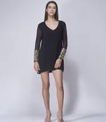 Plain black georgette short dress