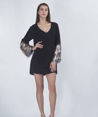 Black georgette plain short dress 1