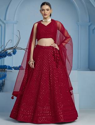 red thread work georgettelehenga set choli with dupatta 1
