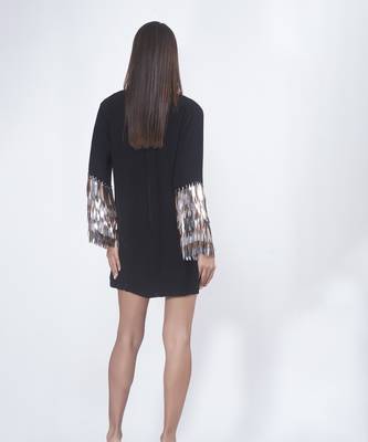 Black georgette plain short dress 2