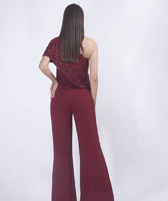 Burgundy georgette embroidered jumpsuit 2