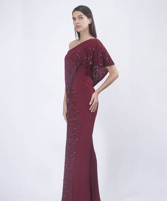 Burgundy georgette embroidered jumpsuit 3