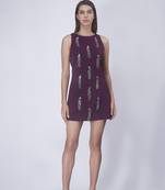 Wine crepe embroidered short dress