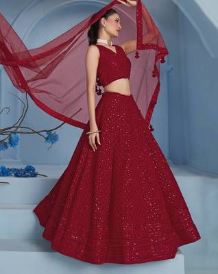 red thread work georgettelehenga set choli with dupatta 8